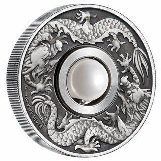  Stříbrná starožitná mince Dragon and Pearl 1 oz 2017 ostařená
