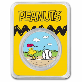 Sříbrná medaile 1 oz Peanuts - Woodstock at Bat 2022 Kolorovaná