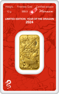 Zlatý slitek 10 g  Argor-Heraeus Rok draka Lunární série 2024 PŘEDOBJEDNÁVKA