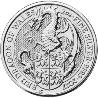  Stříbrná mince 2 oz  Red Dragon of Wales Queen Beast 2017