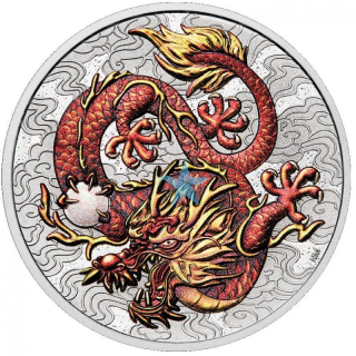 Stříbrná mince Red Dragon série Mýty a legendy 1 oz 2021 kolorovaná
