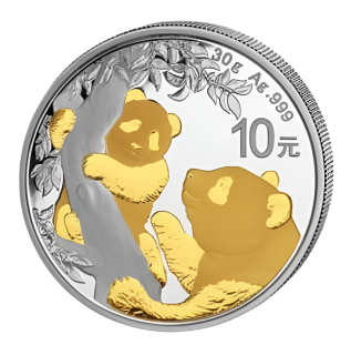 Stříbrná mince 30 g China Panda 2021 Pozlacená